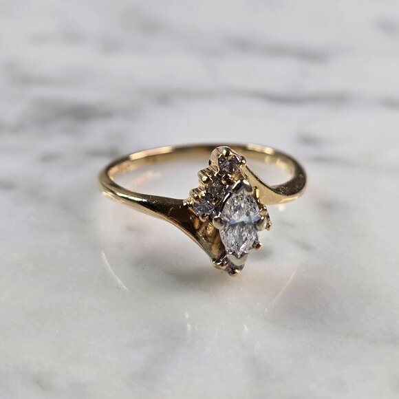 Womens Vintage Estate 14K Yellow Gold Diamond Ring, 2.3g E1839 - Picture 5 of 6